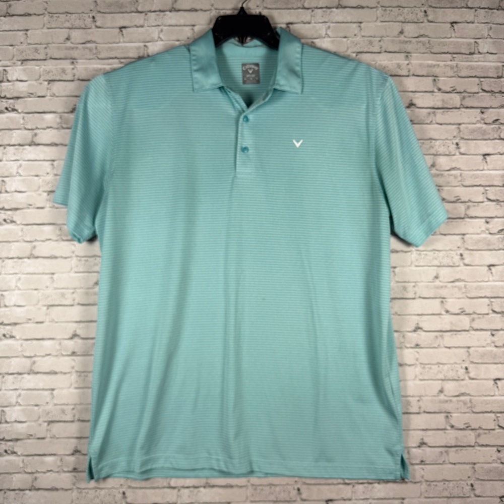 Callaway Mens Polo Shirt XL Blue Striped Opti Dri Golf Casual Stretch